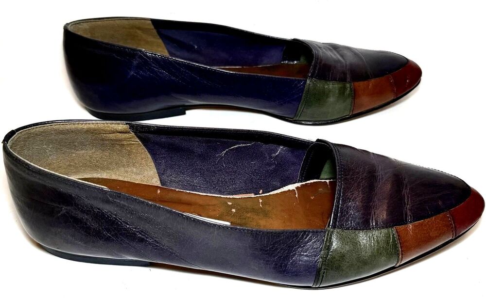 Vintage Perry Ellis Portfolio Women’s 9B Patchwork Leather Loafers Italy